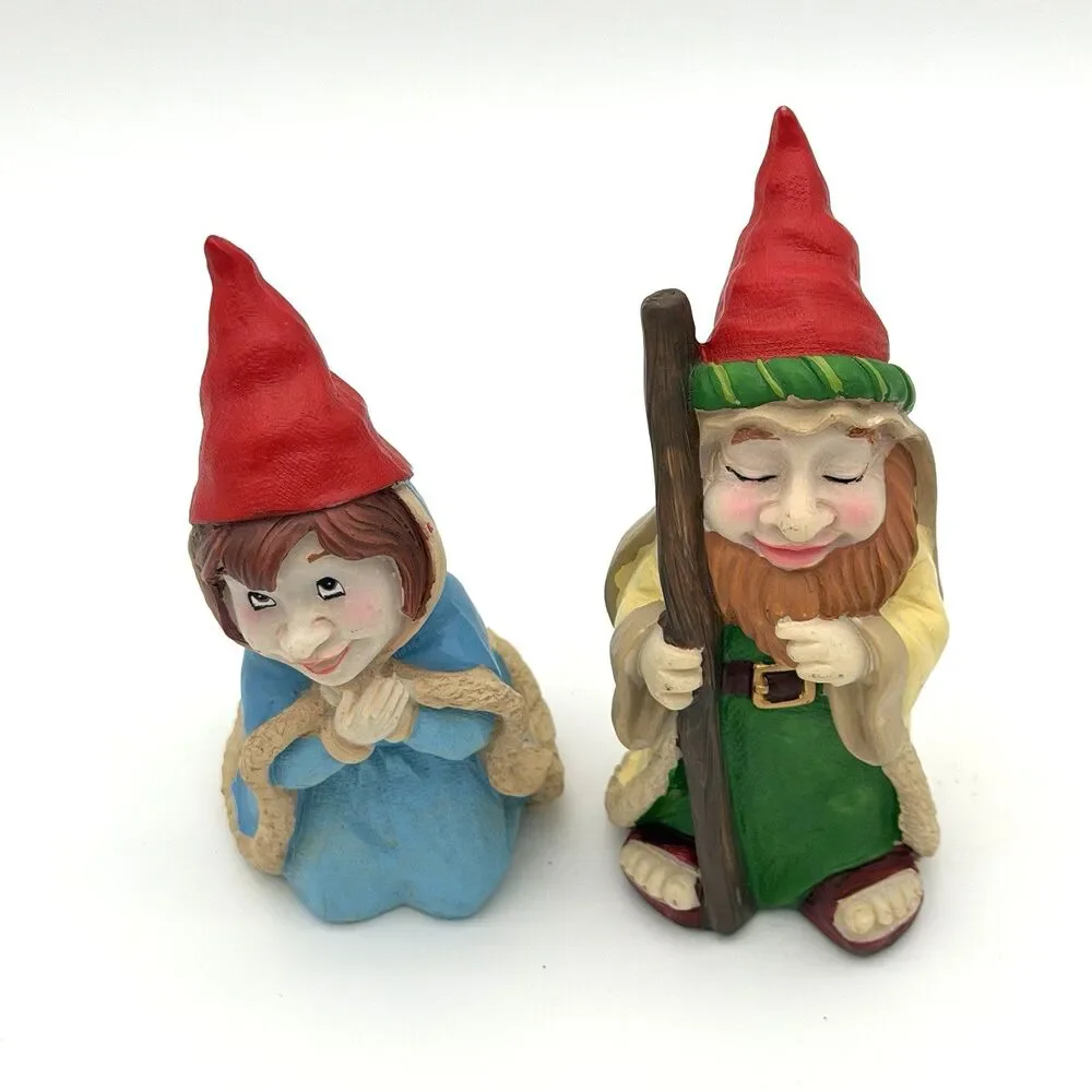 Vintage Gnome Nativity Set 7 Piece Resin Christmas Village Manger Scene